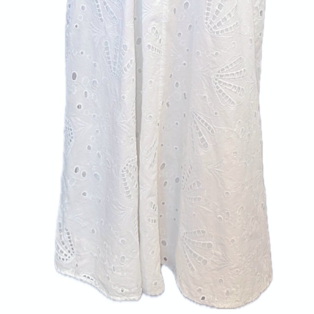 LOFT | White Shell Eyelet Midi Dress Spaghetti Straps | Size 10P - Picture 10 of 14